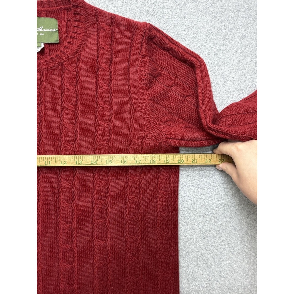Eddie Bauer Sweater Mens Medium Red 100% Cashmere Cable Knit Crewneck Pullover - Picture 4 of 7